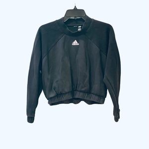 Adidas Cropped Oversized Black Sweatshirt XS Athletic Casual Logo